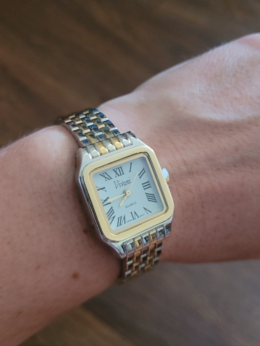 Vintage Vivani Hinged Cuff Wristwatch, Interlocking Silver & Gold Tone